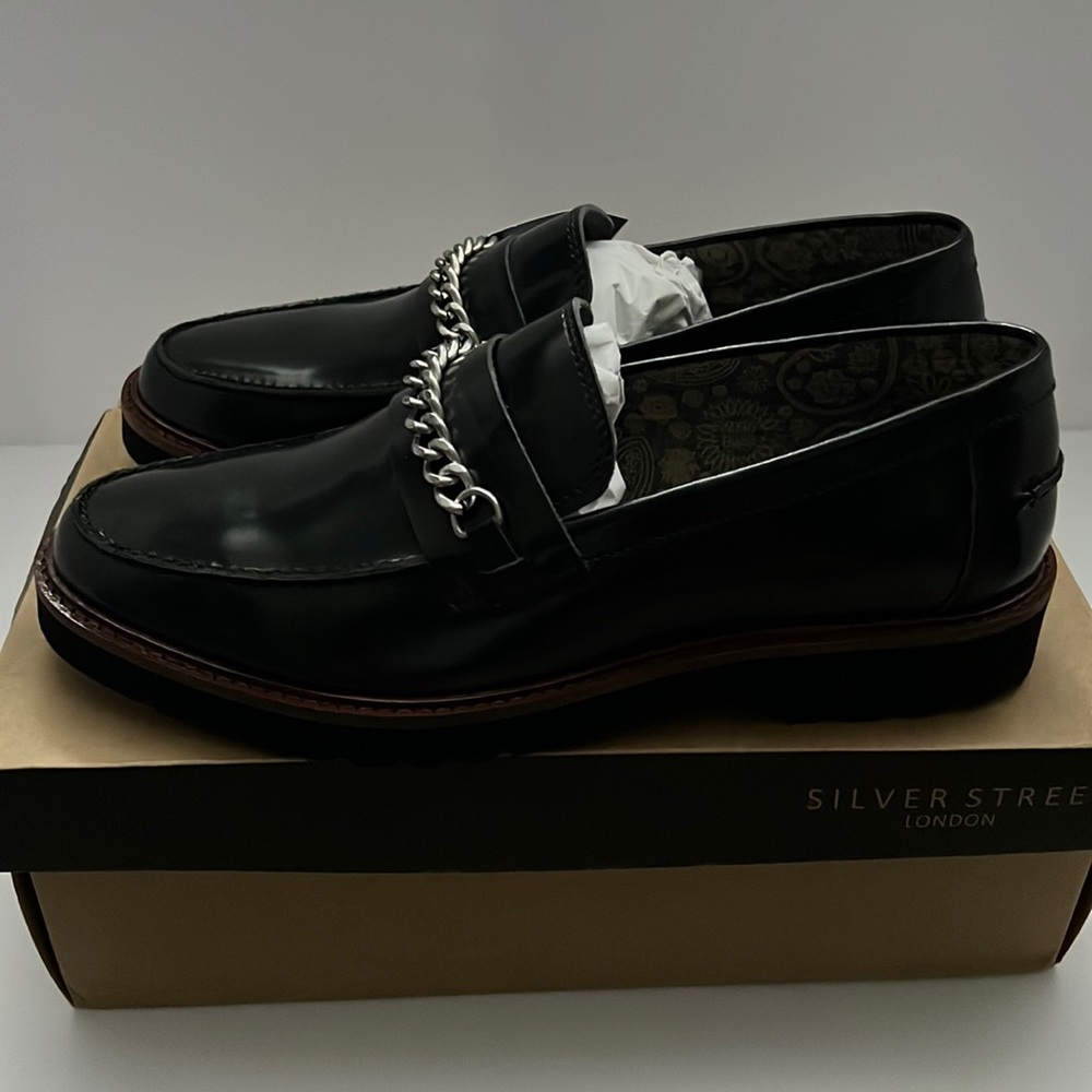 Silver street London chain loafers in black